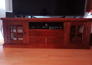 Mueble TV salón madera maciza y librería a juego