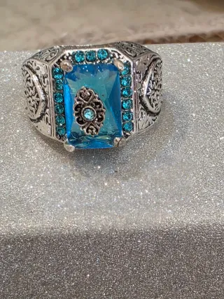 Anillo Hombre Topacio Azul Plata