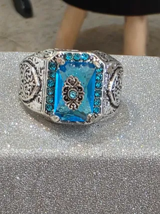 Anillo Hombre Topacio Azul Plata