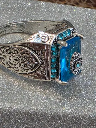 Anillo Hombre Topacio Azul Plata