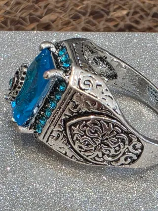 Anillo Hombre Topacio Azul Plata