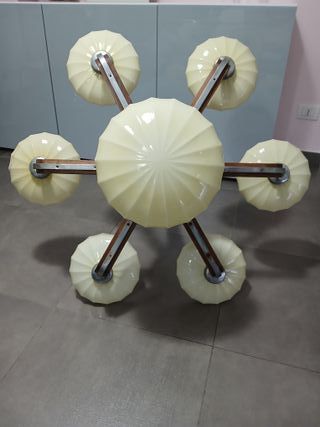 Lampadario Vintage Mid-Century Legno Vetro