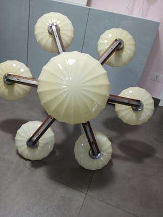 Lampadario Vintage Mid-Century Legno Vetro