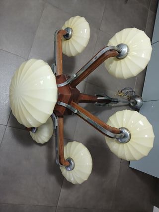 Lampadario Vintage Mid-Century Legno Vetro