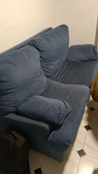 Sofá 3 plazas azul tela