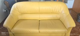 Trio Sofás Pele Genuína Amarelo