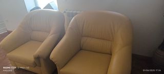 Trio Sofás Pele Genuína Amarelo