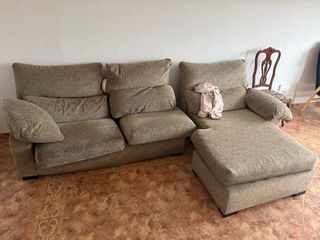 Sofá modular L tela beige/marrón