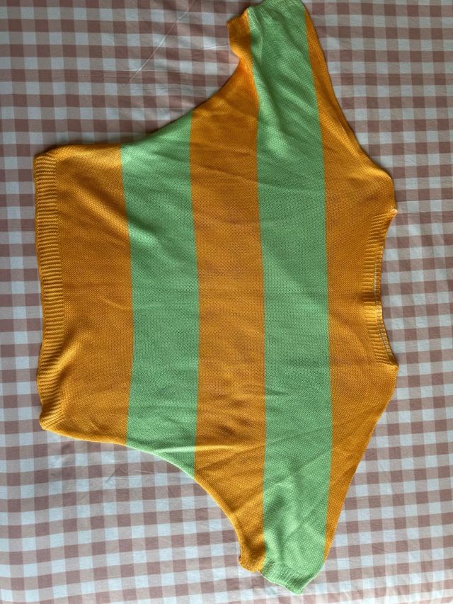 Jersey de punto rayas verde y naranja