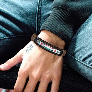 Pulsera de Cuero y Acero Bandera Triple de Italia