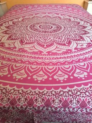 Colcha India Mandala Algodón Rosa
