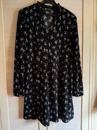 Vestido Zara Negro Blanco Manga Larga