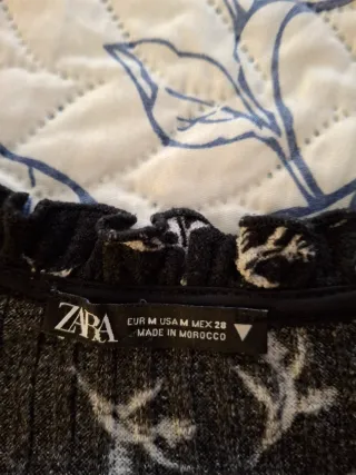 Vestido Zara Negro Blanco Manga Larga