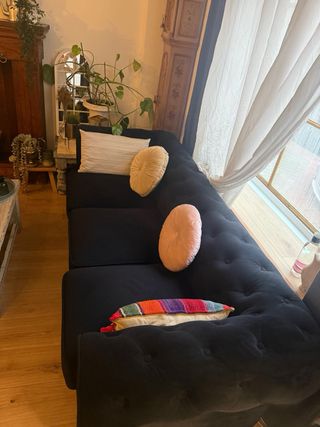 Sofá Chester Terciopelo Negro 3 Plazas