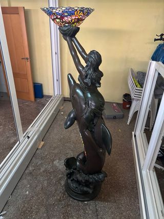 Lámpara Estatua Sirena Delfín Tiffany
