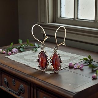 Orecchini Argento e Ambra Navette Antichi