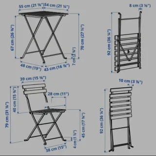 Mesa y 2 Sillas Plegables Madera y Metal