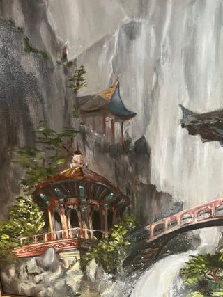 Cuadro Óleo Lino Paisaje motivo Japonés.