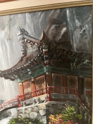 Cuadro Óleo Lino Paisaje motivo Japonés.