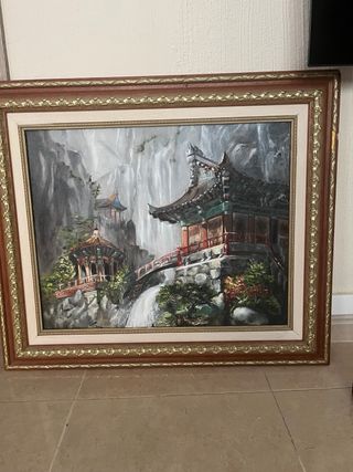 Cuadro Óleo Lino Paisaje motivo Japonés.
