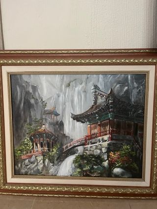 Cuadro Óleo Lino Paisaje motivo Japonés.