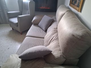 Sofá 2 plazas beige y gris