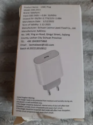 Cargador USB C 25W Carga Rápida