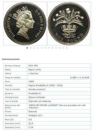 Moneta 1 Sterlina Regno Unito '89