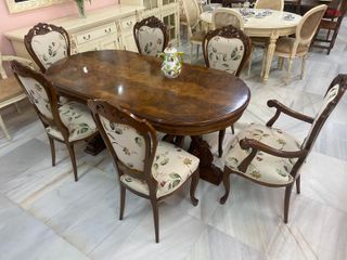 Mesa comedor madera + 6 sillas tapizadas