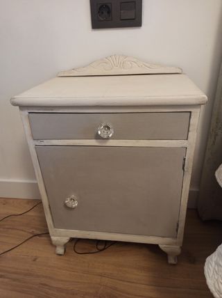 Mesita de noche vintage madera y cristal