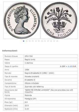 Moneta 1 Sterlina Regno Unito '84