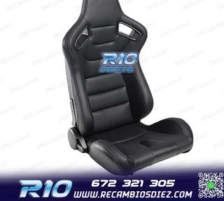 KIT ASIENTO DEPORTIVO SEMI BAQUET ESTILO RS CUERO NEGRO