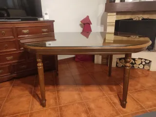 Mesa de salón madera y cristal