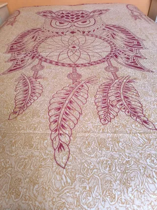 Colcha India Algodón Mandala Beige/Rosa