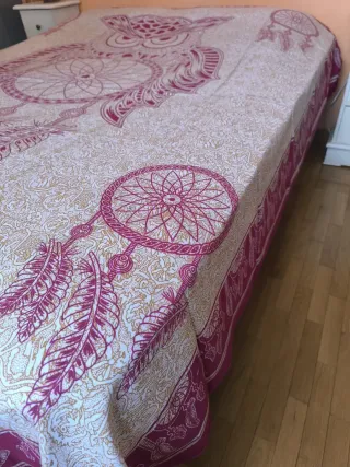 Colcha India Algodón Mandala Beige/Rosa