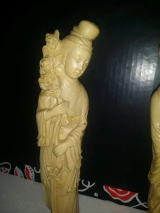 Antiguas Figuras Chinas Geisha y Pescador Siglo XX