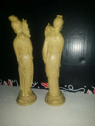 Antiguas Figuras Chinas Geisha y Pescador Siglo XX