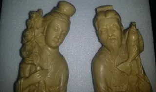 Antiguas Figuras Chinas Geisha y Pescador Siglo XX