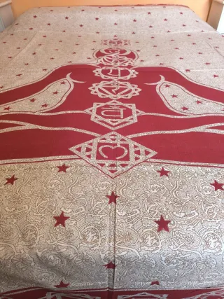 Colcha India Mandala Algodón Beige/Rojo