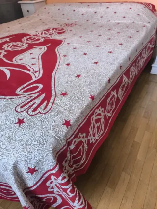 Colcha India Mandala Algodón Beige/Rojo