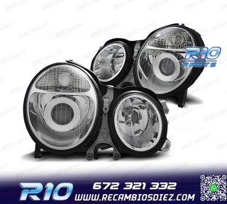 FAROS MERCEDES CLASE E W210 99-02 FONDO CROMO