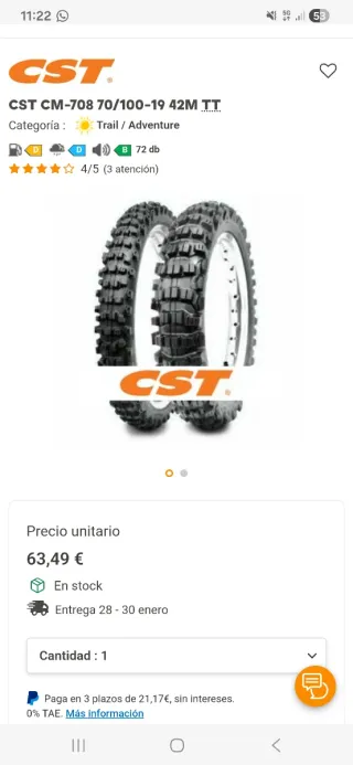 Neumático motocross  semi nuevo 70/100 -19