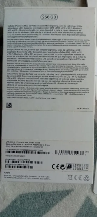 Scatola iPhone XS Max Argento 256GB