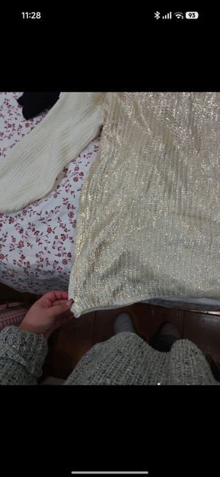 Jersey de punto dorado y blanco talla única