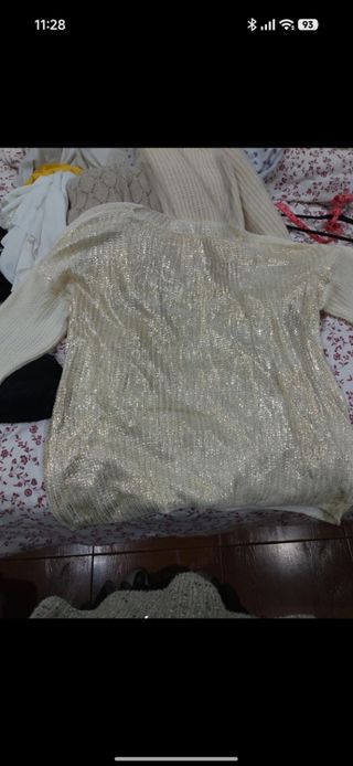 Jersey de punto dorado y blanco talla única