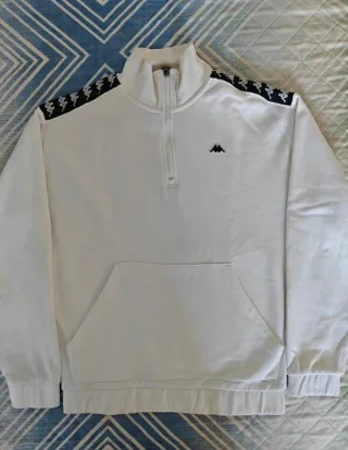 Sudadera Kappa Hombre Blanca Media Cremallera