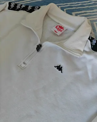 Sudadera Kappa Hombre Blanca Media Cremallera
