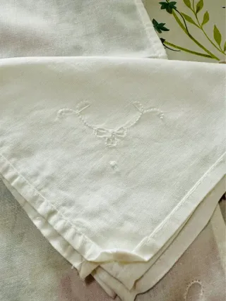 Set 6 Tovaglioli Lino Bianco Ricamati Vintage