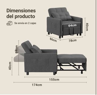 Sillón Cama Gris Tela *NUEVO*
