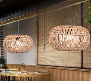 Lámpara colgante de yute tejida